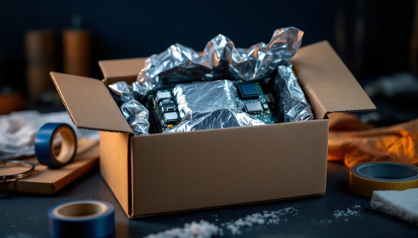 An industrial control module packed in anti-static protection for mail-in repair